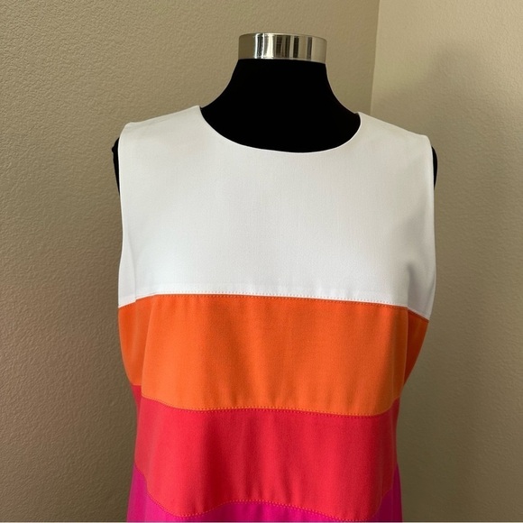 Calvin Klein Striped Color Block Sheath Sleeveless Orange Pink Midi Dress - Picture 4 of 12